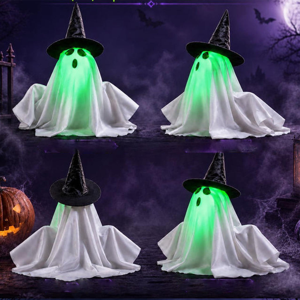 Motion Activated Sound Jump Ghost Prop, Pre-Lit LED Green Light Screaming Doll Spooky Decor, Animated Yard Statue for Halloween Party Props