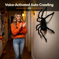 Qocolcyl 29.5in Voice Activated Giant Black Furry Spider Halloween Decor, Sound Controlled Crawling Plastic Spider Toy, Spooky Animated Prop for Indoor Outdoor Yard Bar Party Holiday Decor Gift