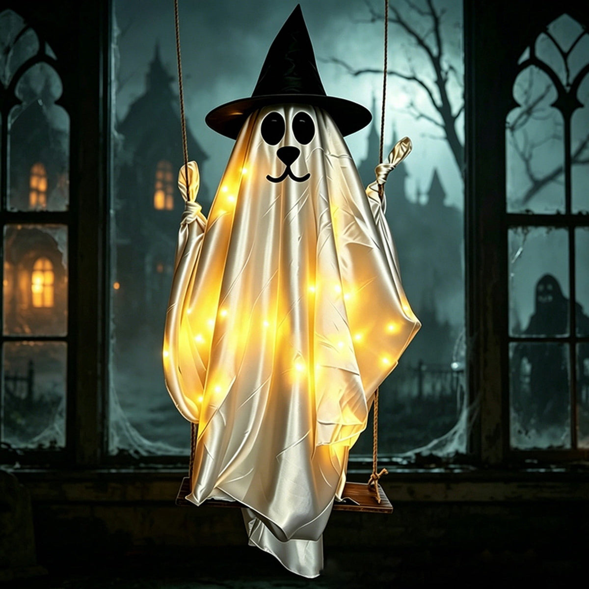 5FT Hanging Ghost Dog Halloween Prop,Swinging Ghost Dog,Animated Outdoor Decor with Motion-Activated Light & Sound for Yard Tree Porch Display