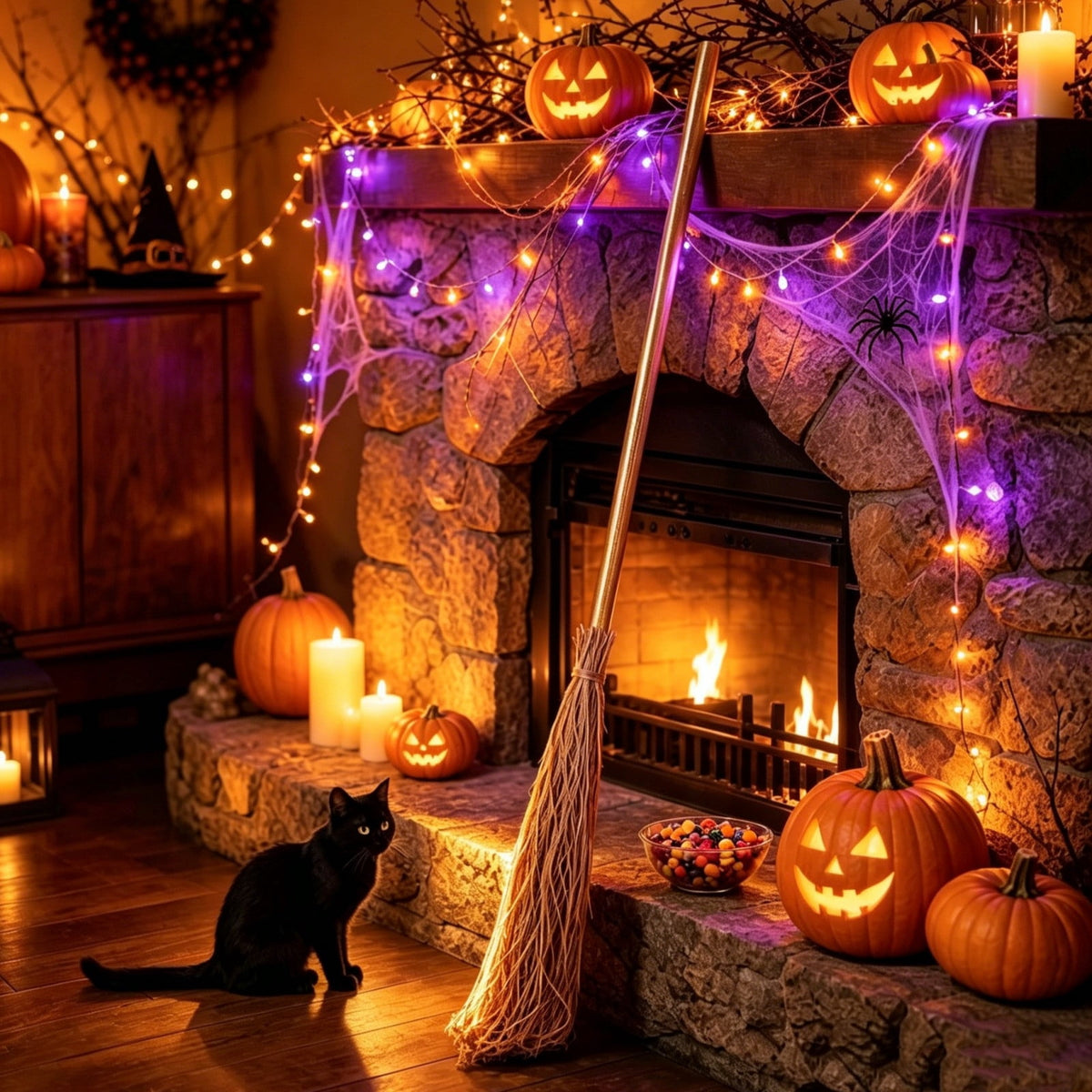 Halloween Decoration Indoor, 5.5 Ft Giant Light-Up Witches Broom, Rustic Halloween Decor for Porch, Yard, Front Door