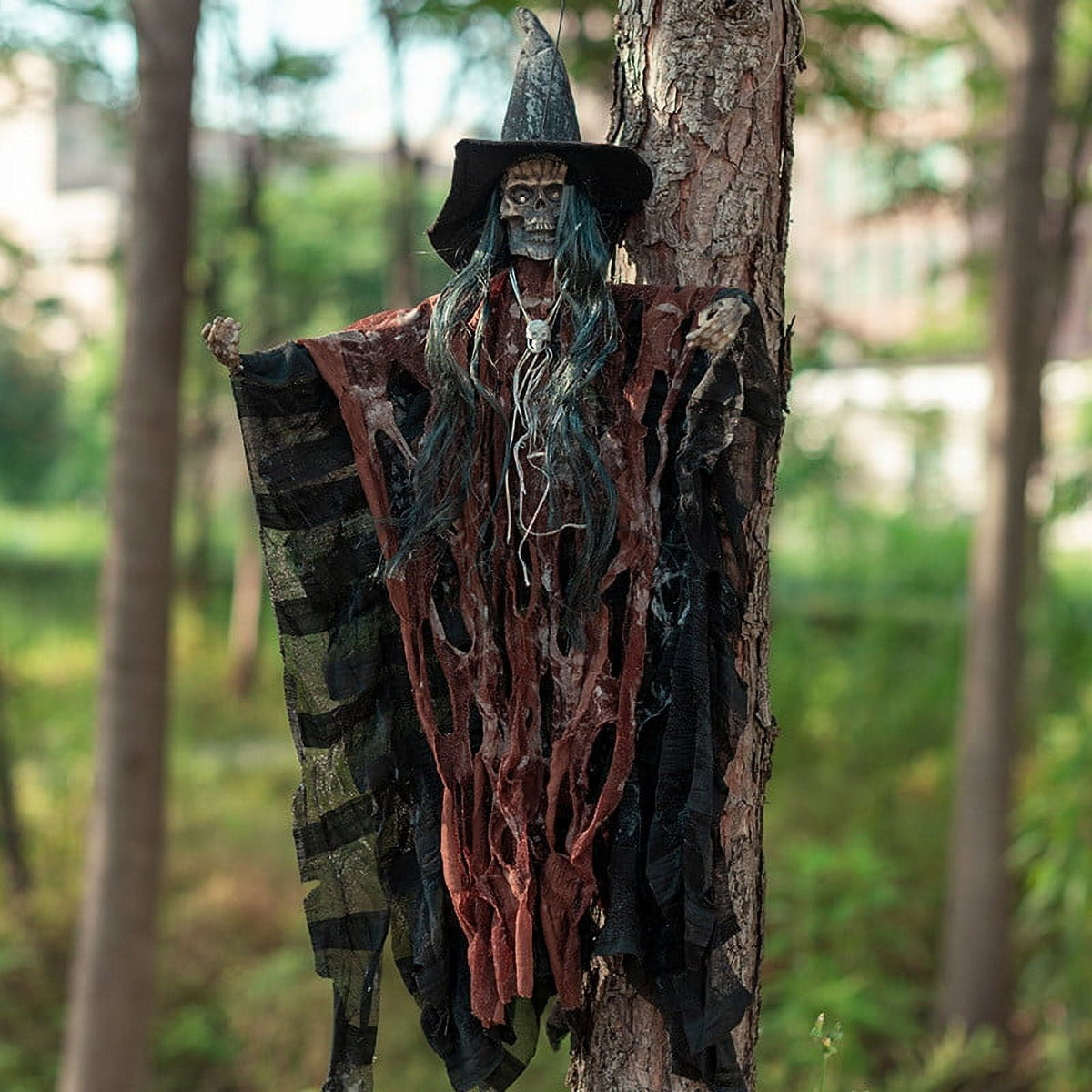 Wadada Halloween Animated Hanging Talking Witch, Sound Activated Halloween Decor Animatronic Hanging Decorations for Haunted House Prop Decor, Outdoor/Indoor Decorations (27.5 Inch)