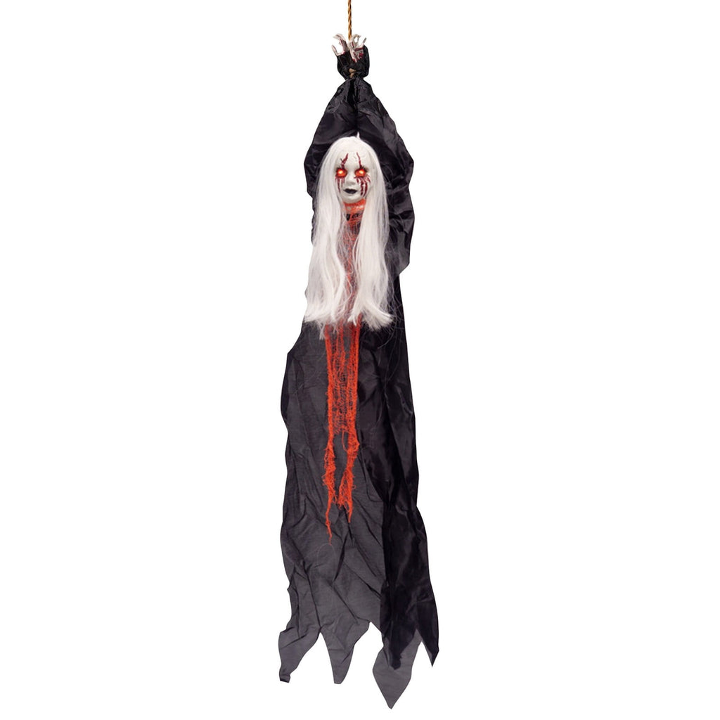 XHKUYI Animated Hanging Ghost 63 Inch, Glowing Red Eyes Ghost with Tattered Cloth Body Sensor Feature and Suspended Figure Shape, for Halloween Porch Yard Door Party Scene Decor