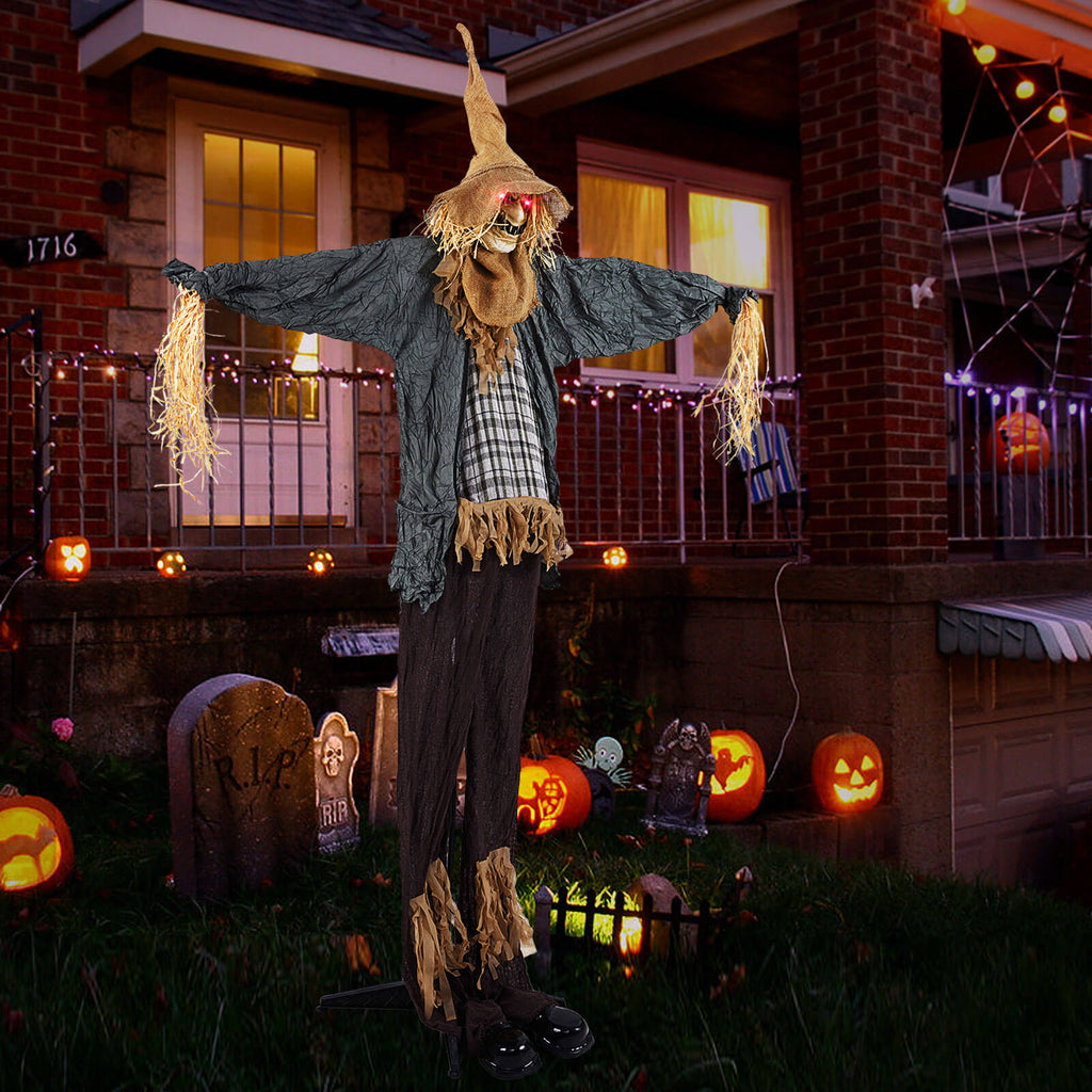 Costway 7 FT Halloween Decoration Animated Standing Scarecrow Light-up Eyes Poseable Arm