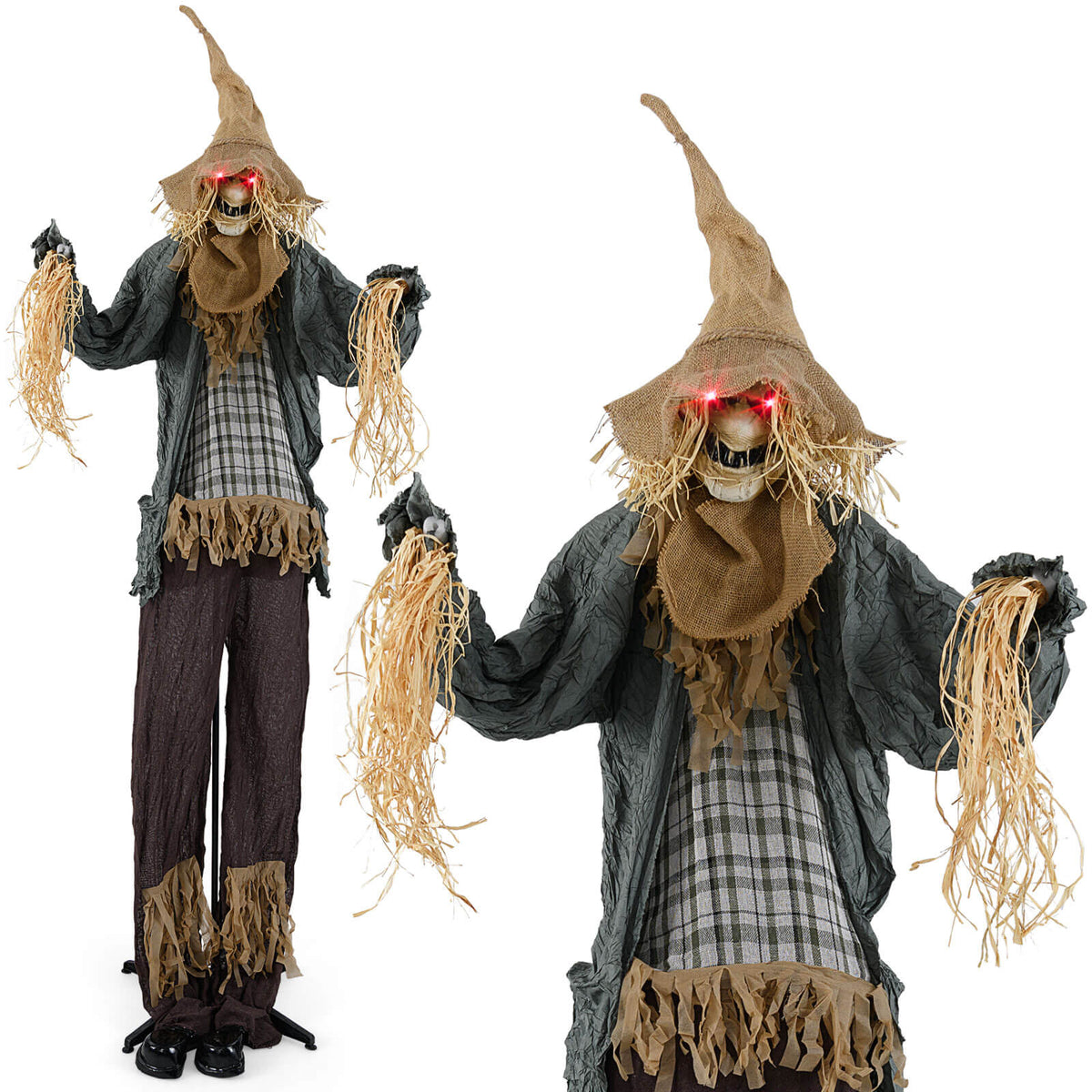 Costway 7 FT Halloween Decoration Animated Standing Scarecrow Light-up Eyes Poseable Arm