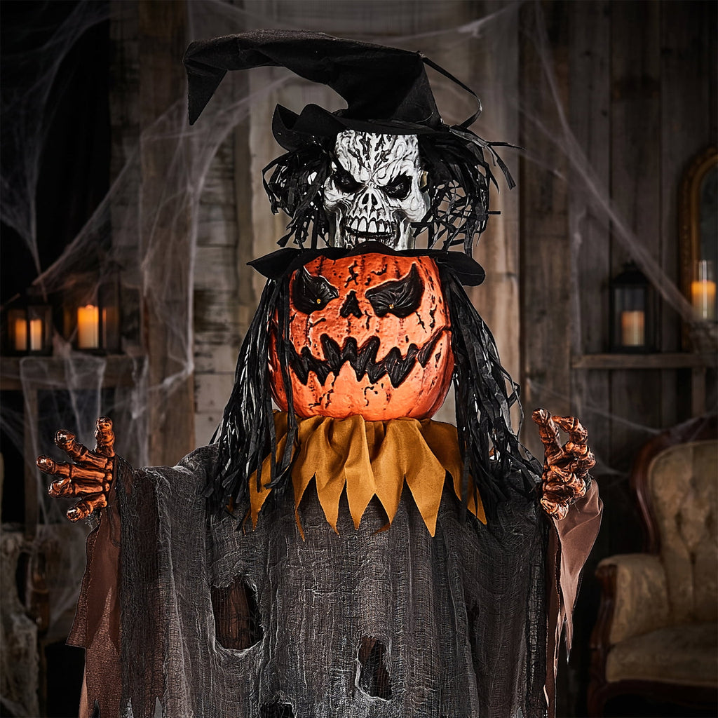 Ktaxon 6ft Pumpkin Man Animated Animatronic Decoration Creepy Halloween w/ Classic Cape Creepy Cloaked Jack-o'-Lantern for Porch & Yard