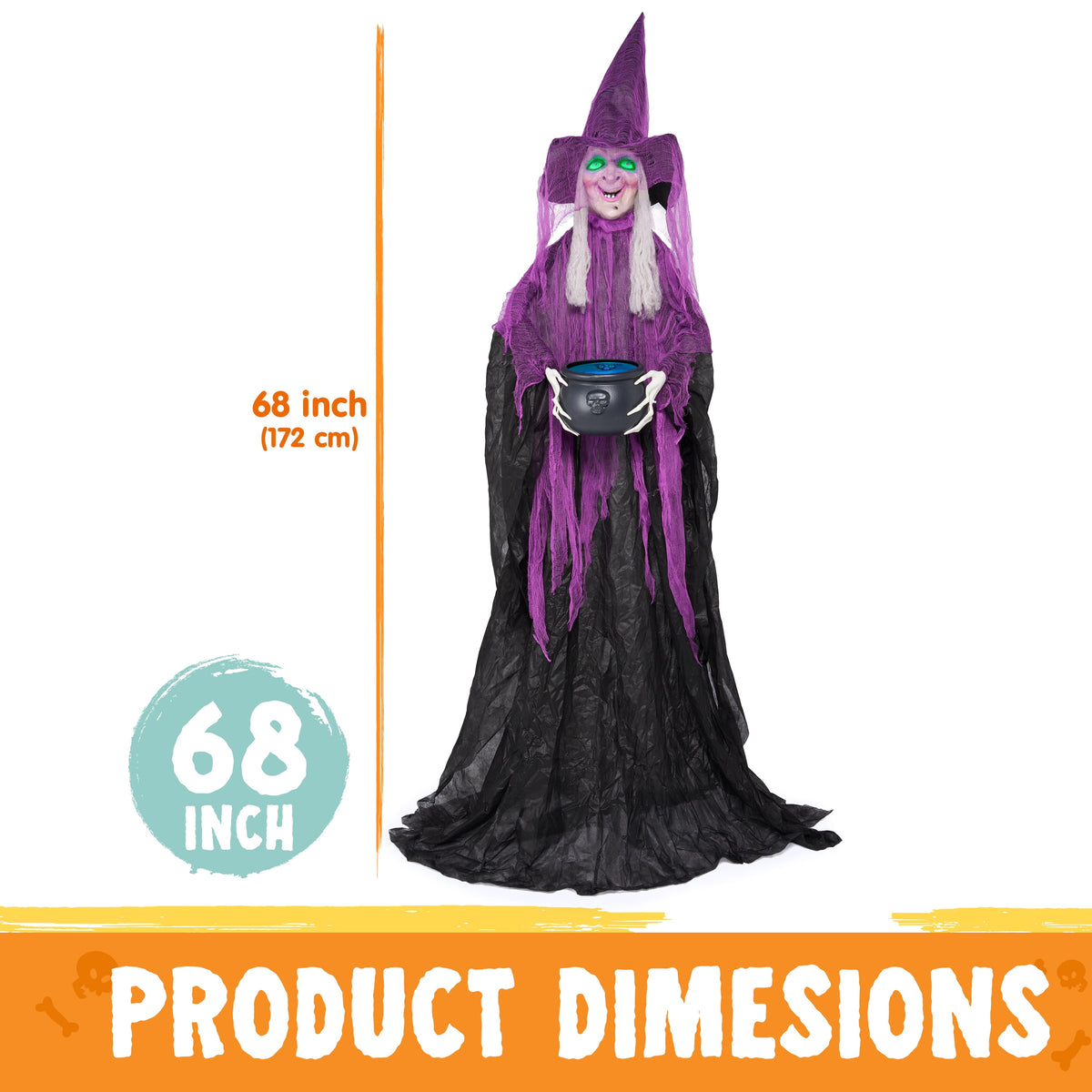 Joyfy 62"(5.17ft) Halloween Standing Hunchback Witch with Light, Animatronics Large Halloween Decorations Outdoor, Radar Motion Activated with Creepy Sound & Eyes and Moving Head for Yard Decor