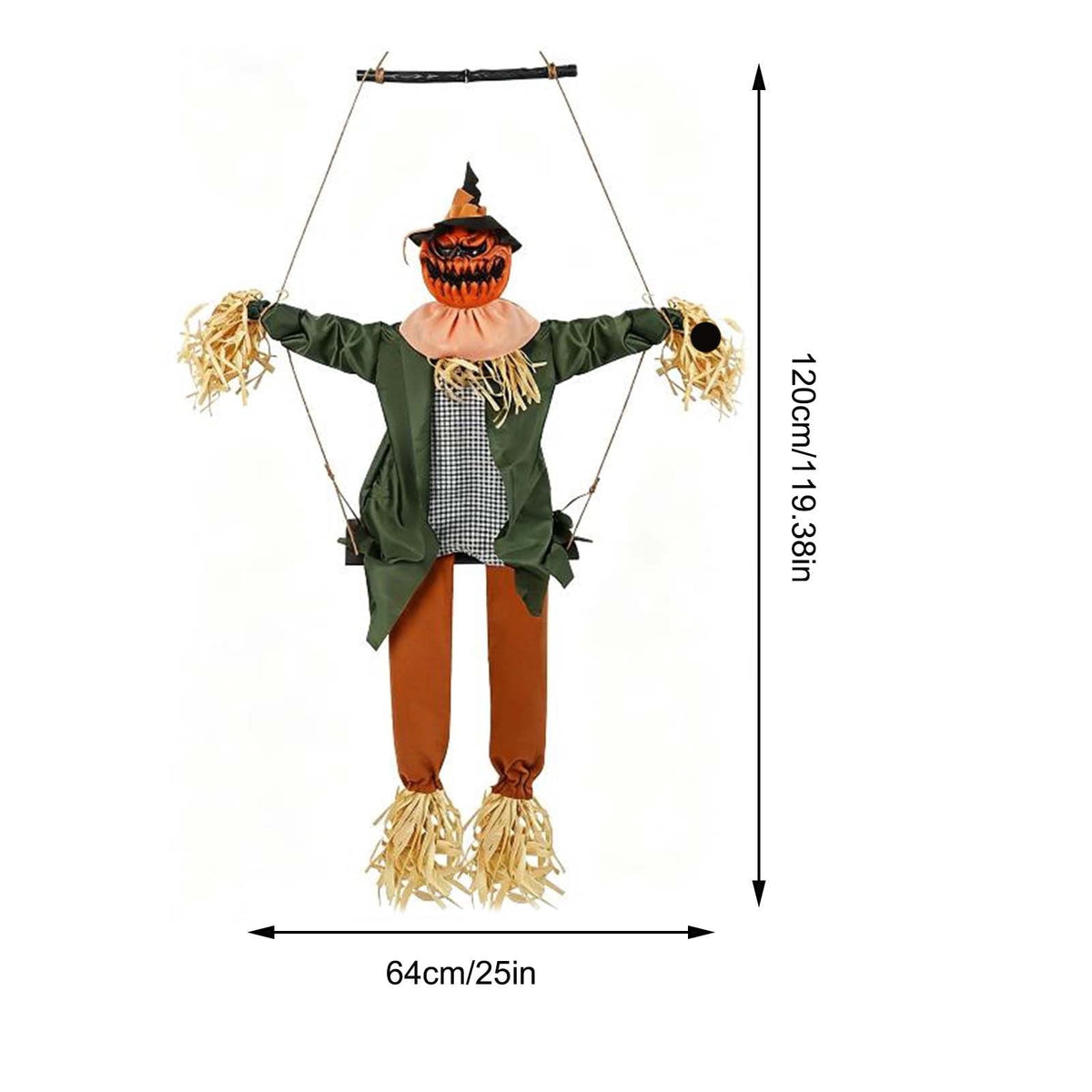 Hanging Halloween Pumpkin Decoration – Motion Sensor Animated Swinging Prop with Light Up Eyes, Spooky Sounds & Scary Movement for Yard, Lawn, Porch or Party