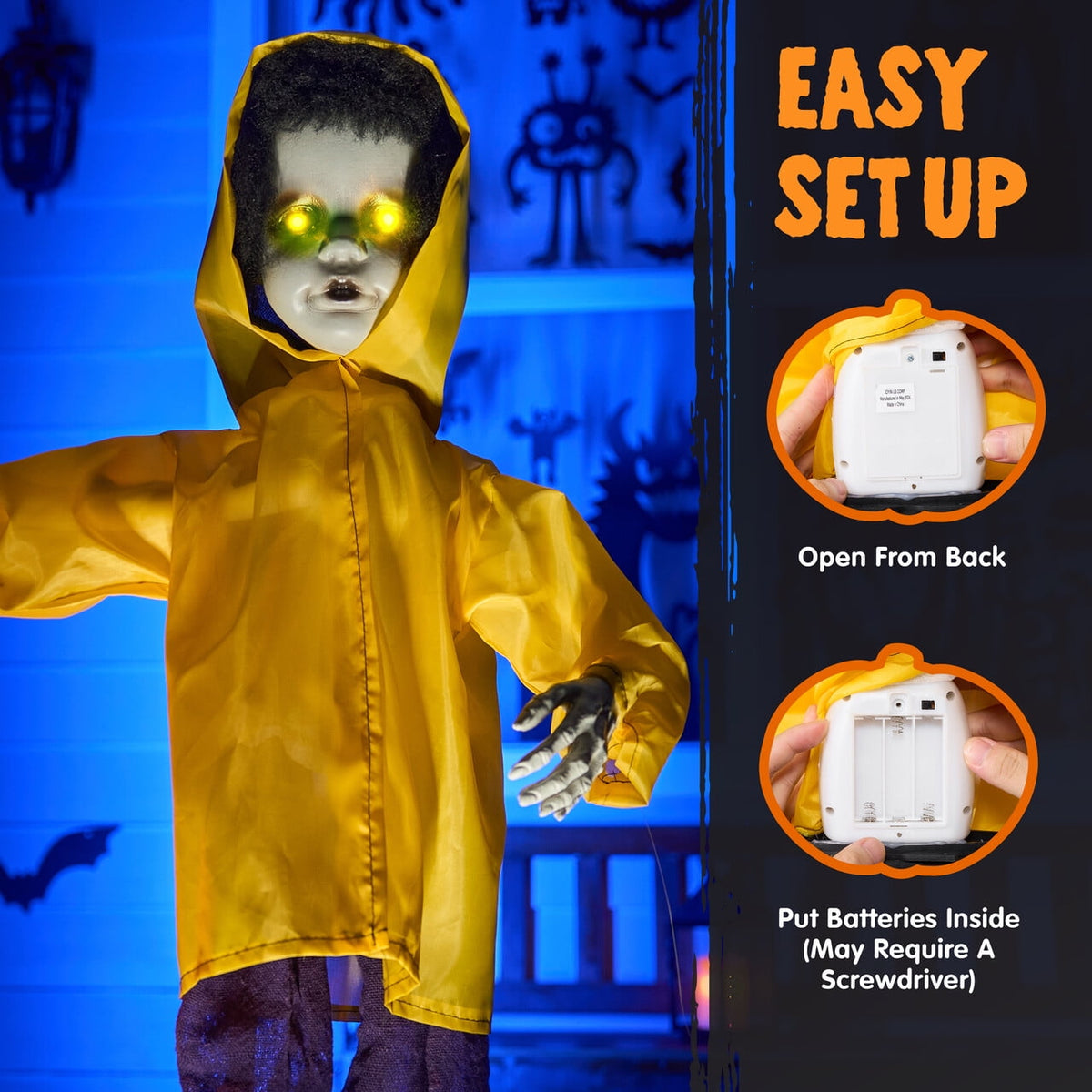 Joyfy 67"(5.6ft) Standing Ghost Large Halloween Decorations Outdoor, Sound-Actived Skeleton with Glowing Eyes & Creepy Sound, Scary Halloween Life Size Animatronics, Haunted House Props for Yard Lawn