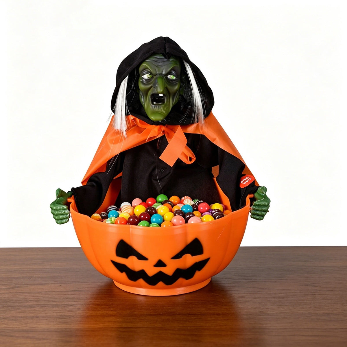 Halloween Candy Bowl, Animated Skeleton Candy Dish with Motion Activated Screaming Witch, Light Up Red Eyes Sound, Festive Serving Bowl for Party, Table, Home Decorative Display, 11"x10.6"