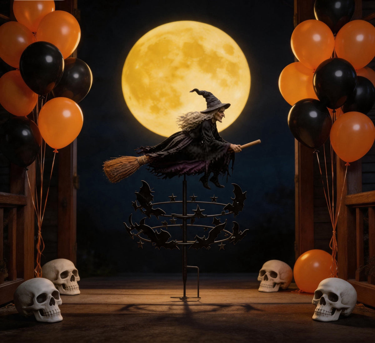 The Enchanted Witch Garden Wind Spinner, Halloween Garden Stake Decoration with Witch & Bat, for Garden, Patio, Pathway Decoration, 1pc