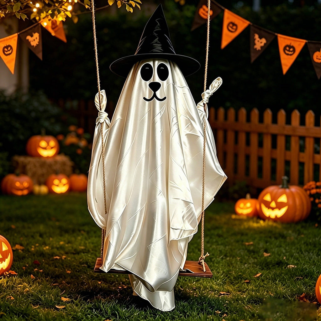 5FT Hanging Ghost Dog Halloween Prop,Swinging Ghost Dog,Animated Outdoor Decor with Motion-Activated Light & Sound for Yard Tree Porch Display