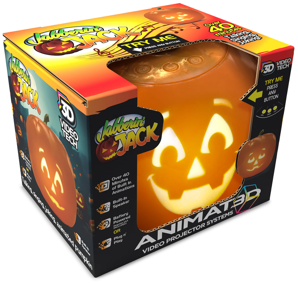 Jabberin' Jack (Blink Tech) Talking Animated Pumpkin with 8 Inch Screen and Built-in LED Light Array Projector + Speaker Includes 40 Minutes of Content