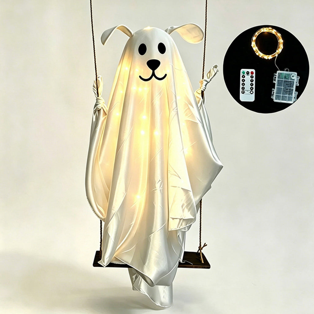 5FT Hanging Ghost Dog Halloween Prop,Swinging Ghost Dog,Animated Outdoor Decor with Motion-Activated Light & Sound for Yard Tree Porch Display