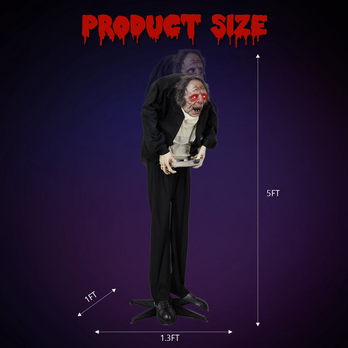 Ktaxon 5ft Waiter Animated Halloween Decoration Creepy Halloween Animatronics Waiters w/ Pre-Recorded Screaming