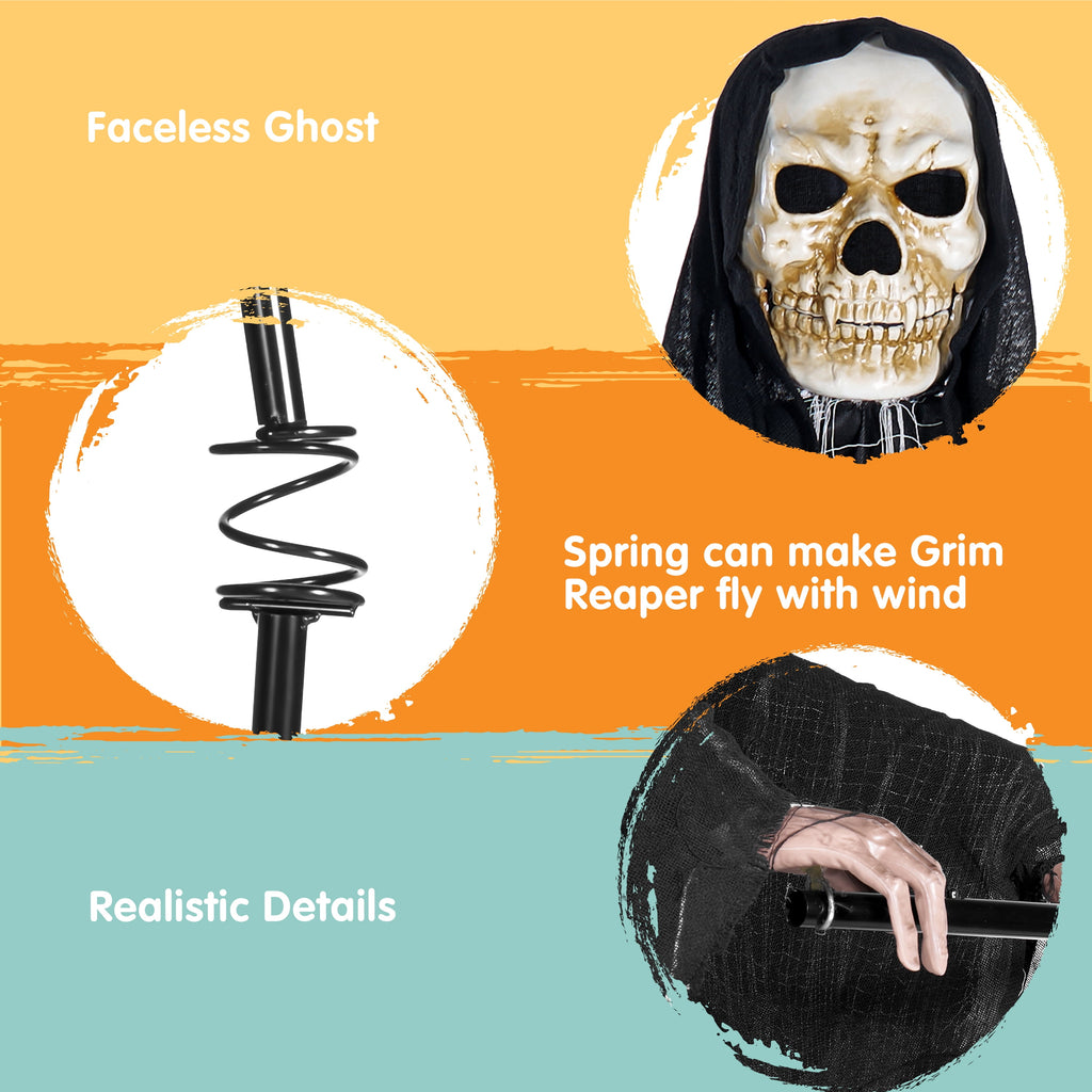 Joyfy 67"(5.6ft) Standing Ghost Large Halloween Decorations Outdoor, Sound-Actived Skeleton with Glowing Eyes & Creepy Sound, Scary Halloween Life Size Animatronics, Haunted House Props for Yard Lawn