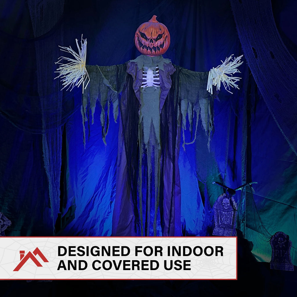 Haunted Hill Farm 6.6 ft Life-Size Animatronic Scarecrow Battery-Operated, Multicolor