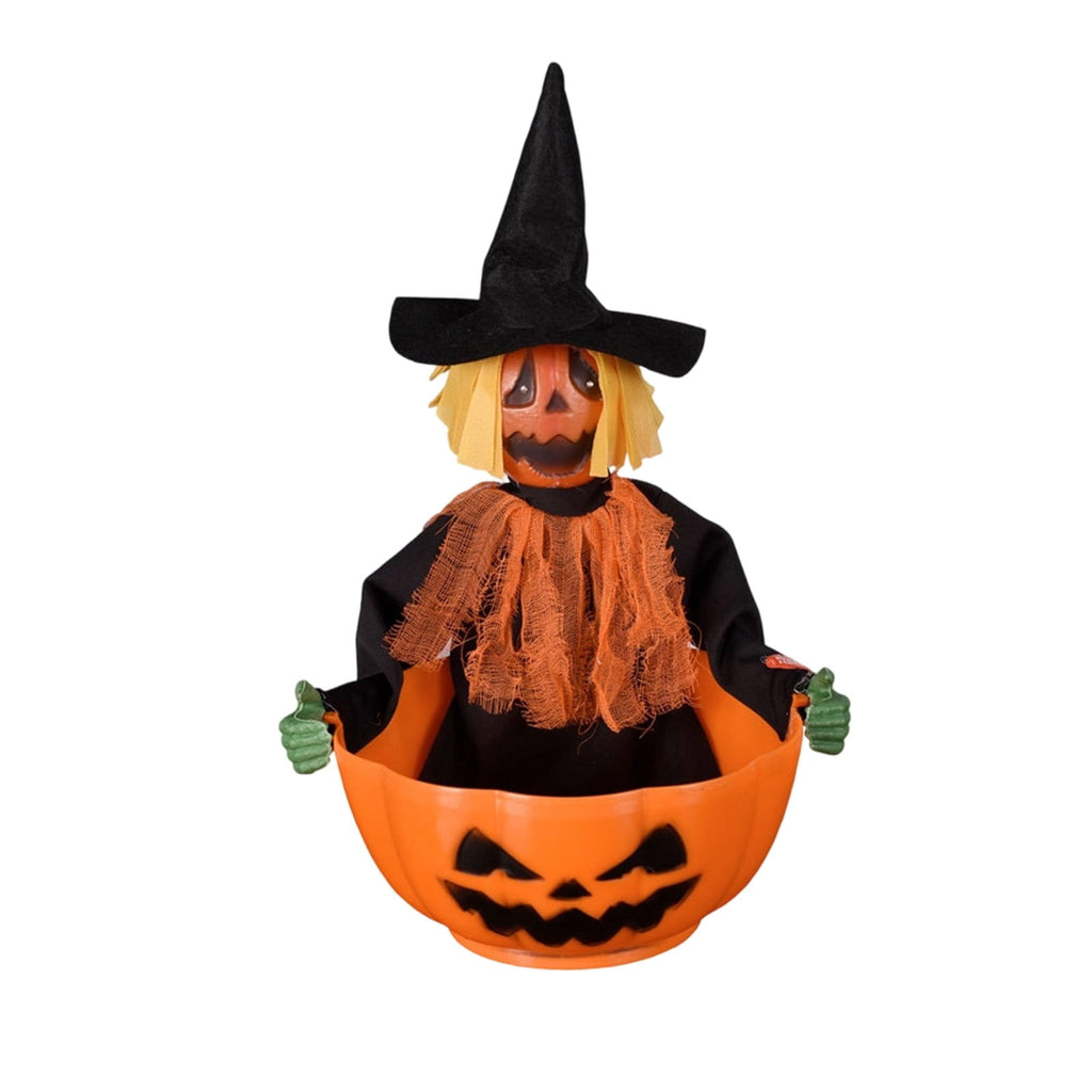 Halloween Candy Bowl, Animated Skeleton Candy Dish with Motion Activated Screaming Witch, Light Up Red Eyes Sound, Festive Serving Bowl for Party, Table, Home Decorative Display, 11"x10.6"