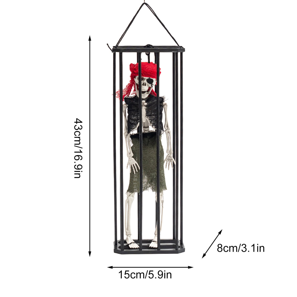 Konghyp Halloween Hanging Decoration Cage Ghost, Motion Activated Skeleton Prisoner, Creepy Party Prop for Haunted House, Animated Scare Device, Unique Halloween Decor