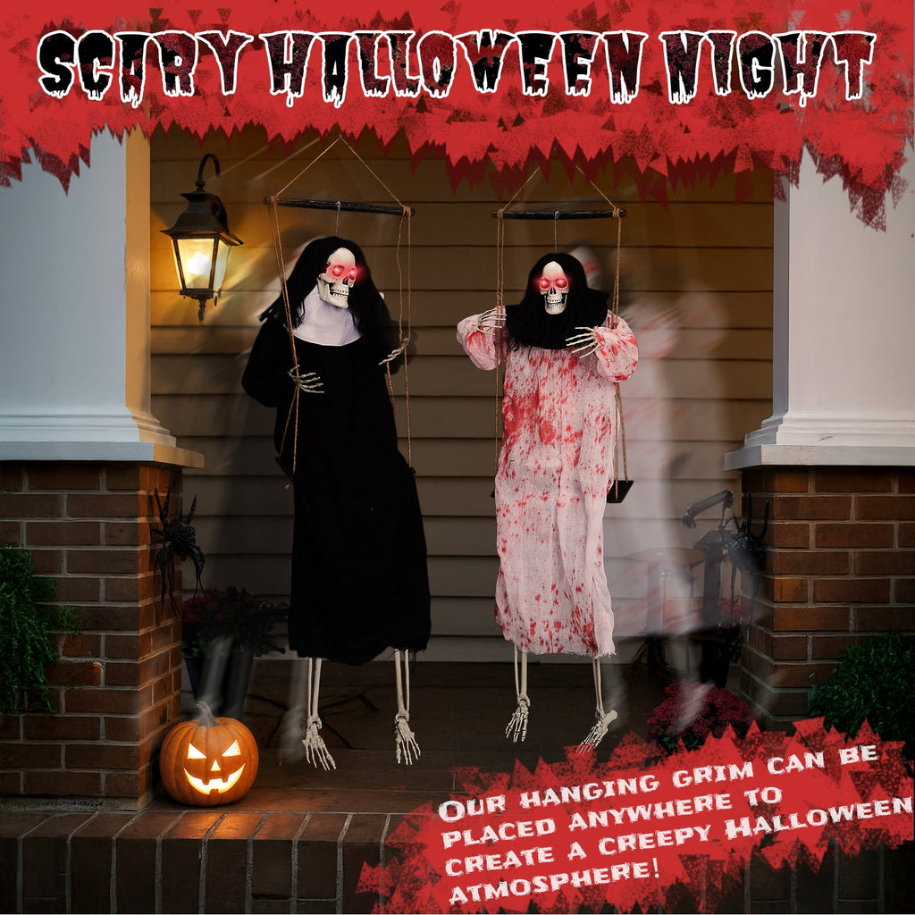 Ktaxon 4ft Hanging Witch Animated Halloween Decoration 2pcs Creepy Set w/ Pre-Recorded Screaming