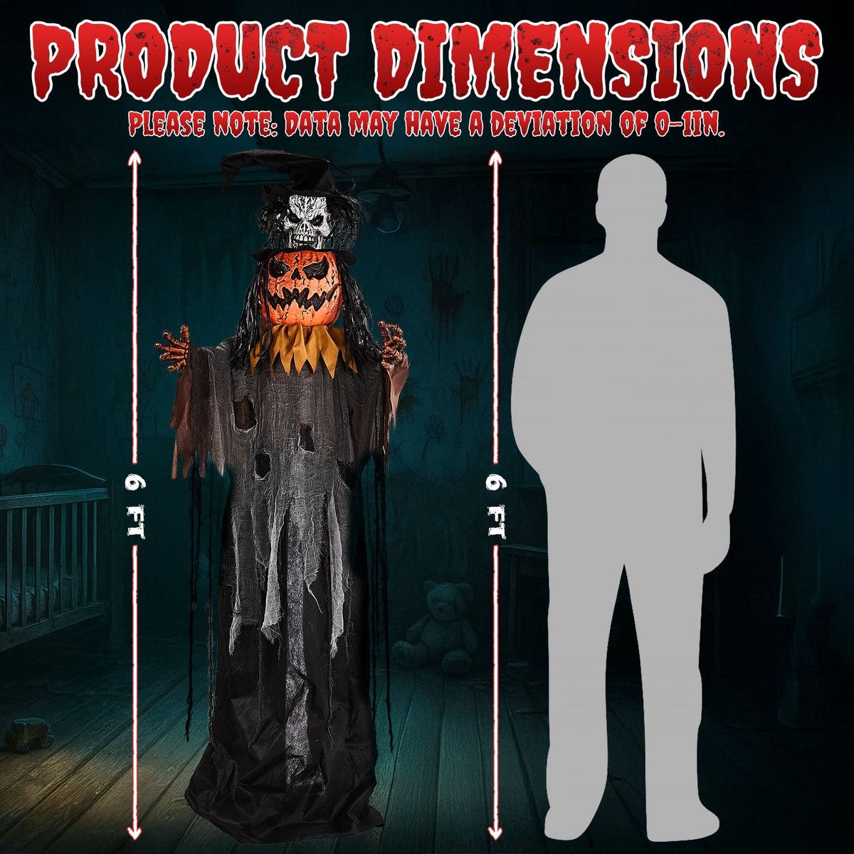 Ktaxon 6ft Pumpkin Man Animated Animatronic Decoration Creepy Halloween w/ Classic Cape Creepy Cloaked Jack-o'-Lantern for Porch & Yard