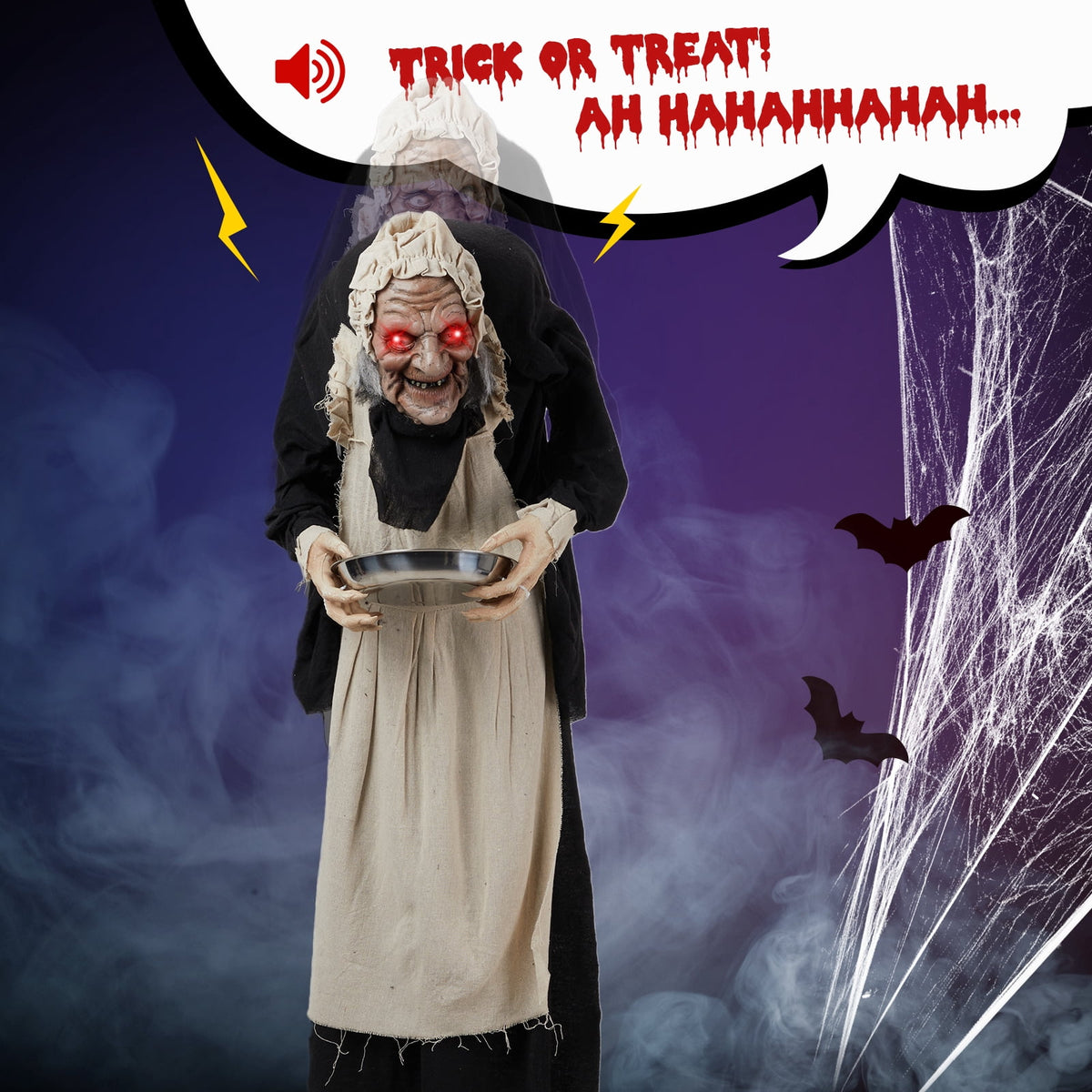 Ktaxon 5ft Waitress Animated Halloween Decoration Creepy Halloween Animatronics Waitress w/ Pre-Recorded Screaming