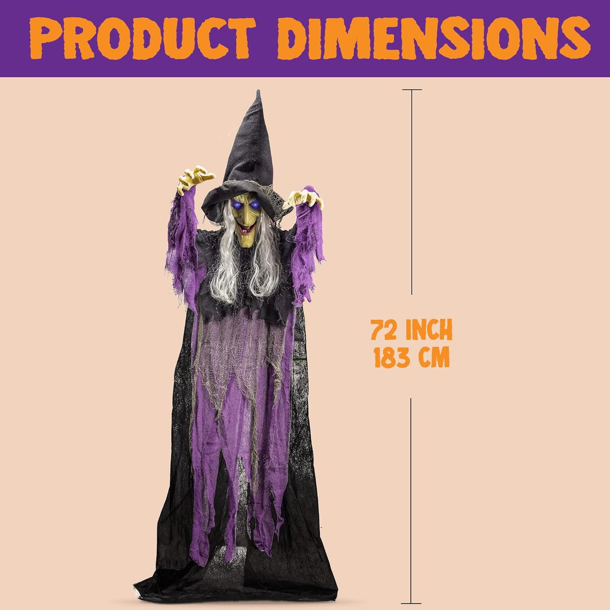 Joyfy 47" Halloween Decorations Outdoor,Life Size Animated Witch Scary Decorations Halloween Motion Activated Witch with LED Eyes & Sound,Haunted House Decor