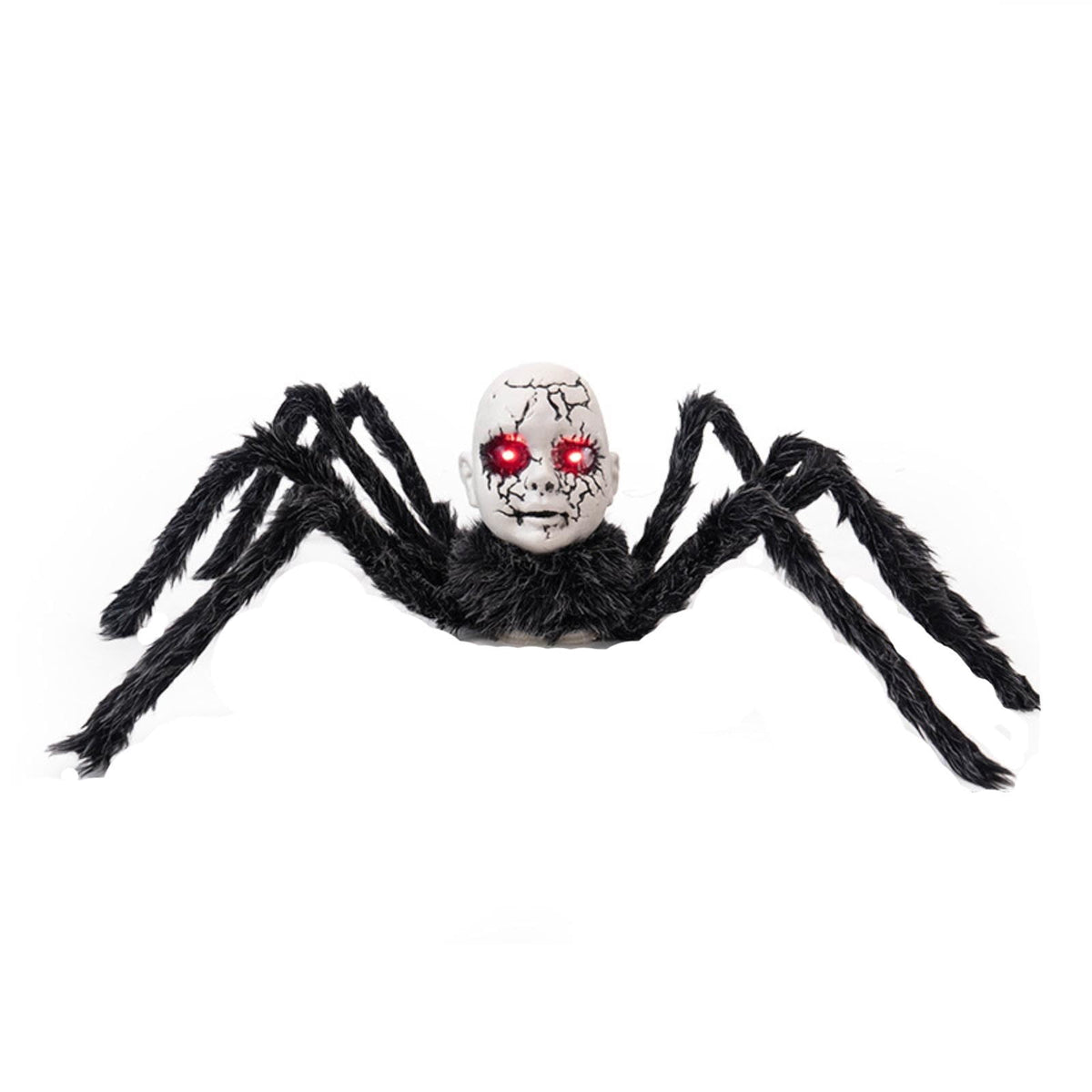 Halloween Doll Face Spider Walking T-oy Sound Activated Light Up Horror Prop Halloween Haunted House Decoration Party Scene Display Scary Animated Ornament Use Set Item Accessory