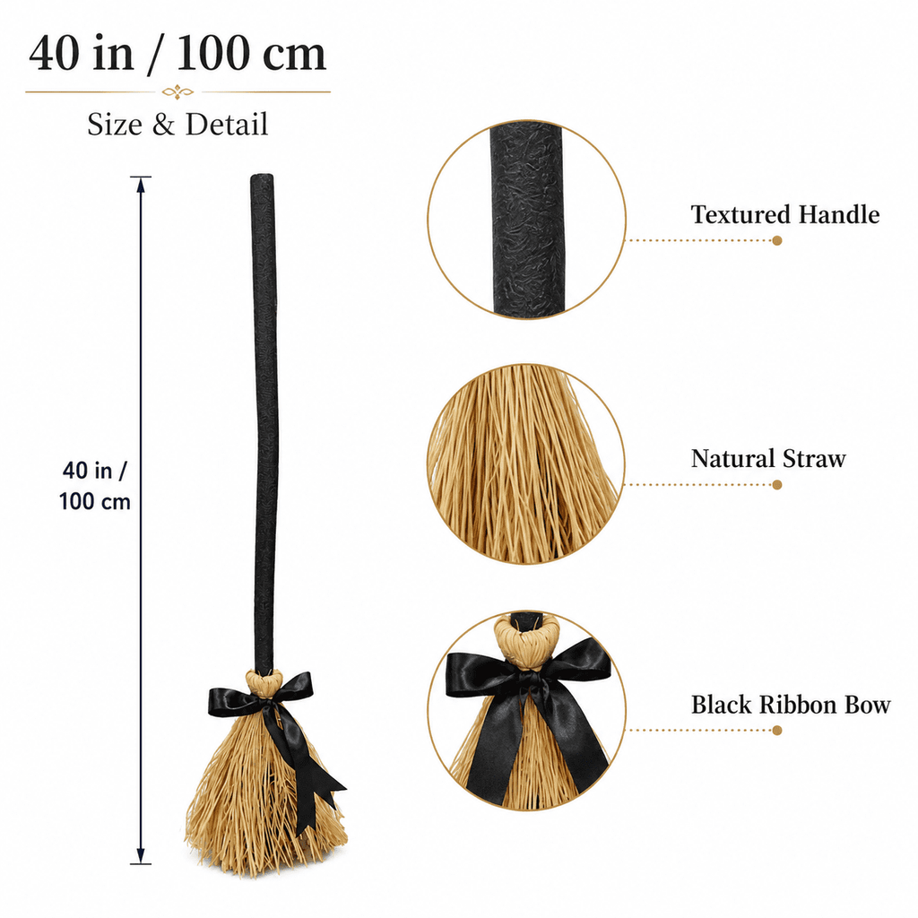 Halloween Animated Light Up Witch Broom, 40 Inch Moving Halloween Broom Prop, Spooky Dancing Decor for Yard Haunted House Party