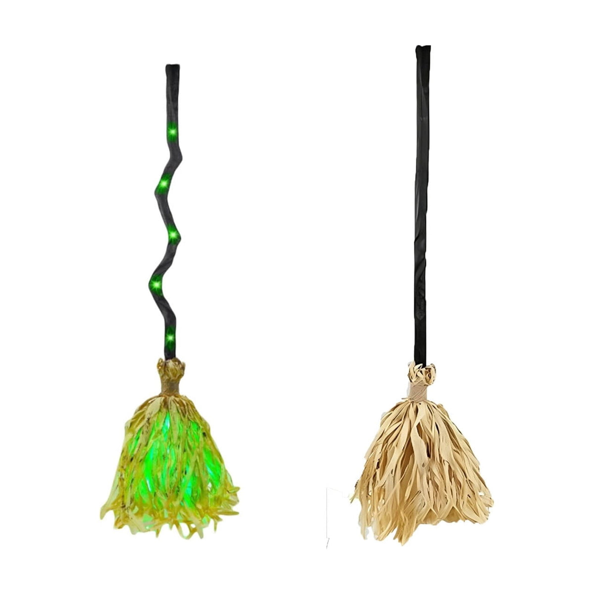Light Up Animated Witch Broom with Sound, Dancing Magic Witch Broom Prop, Indoor Outdoor Halloween Decorations, Glowing Green LED Broom Ornament for Yard Haunted House Halloween Party Scene Decor