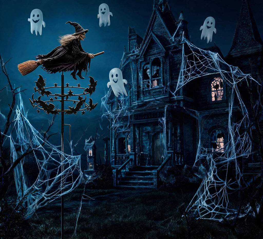 The Enchanted Witch Garden Wind Spinner, Halloween Garden Stake Decoration with Witch & Bat, for Garden, Patio, Pathway Decoration, 1pc