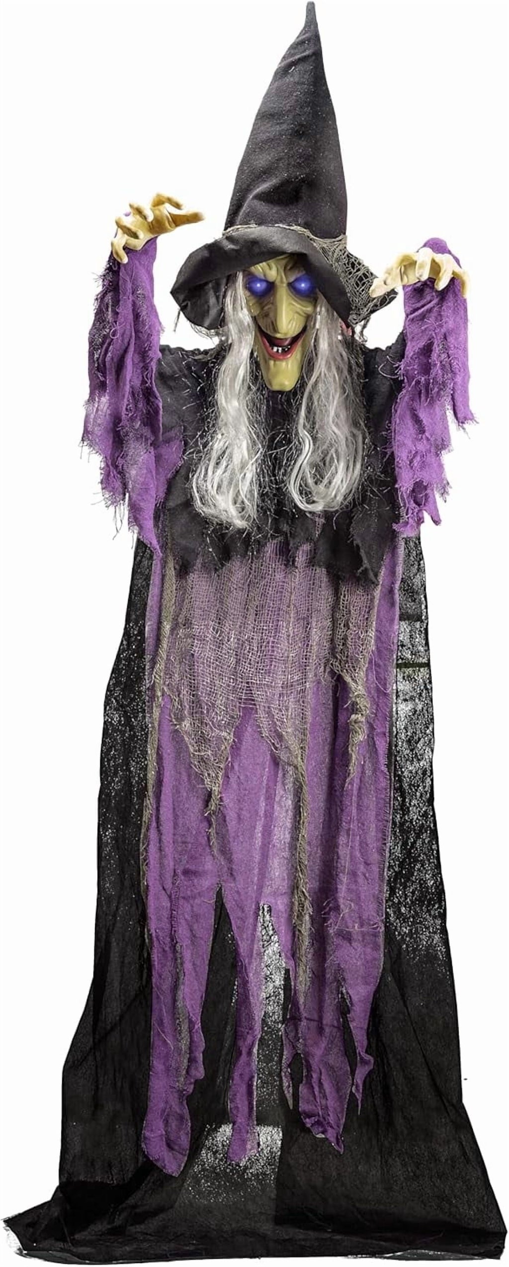 Joyfy 6ft Halloween Witch Decoration,Outdoor Scary Halloween Animatronic Hanging Witch with Light Up Eyes and Sound Decoration for Halloween Outdoor