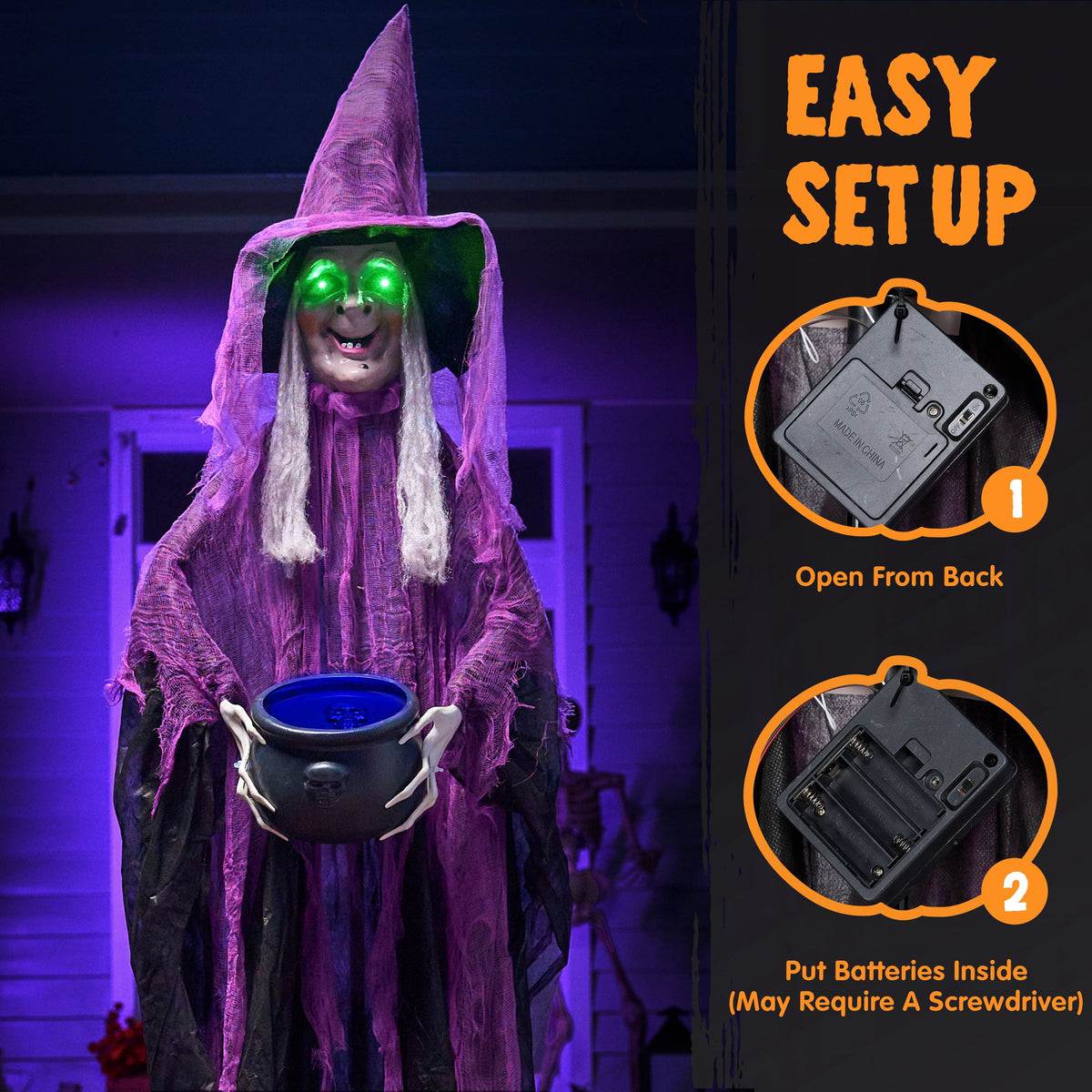 Joyfy 62"(5.17ft) Halloween Standing Hunchback Witch with Light, Animatronics Large Halloween Decorations Outdoor, Radar Motion Activated with Creepy Sound & Eyes and Moving Head for Yard Decor