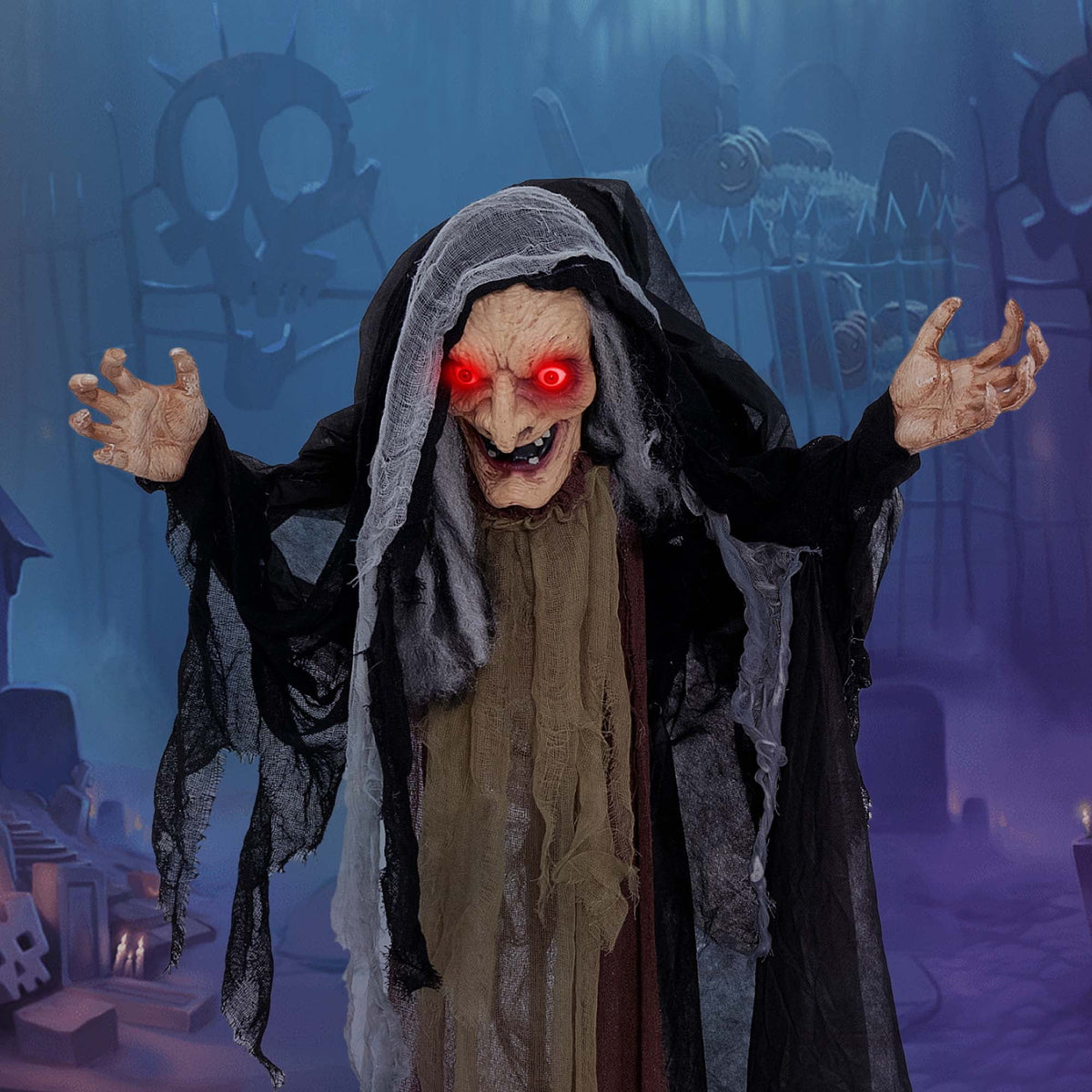 Costway 5 FT Halloween Animated Standing Witch Life Size Decoration with Posable Arms