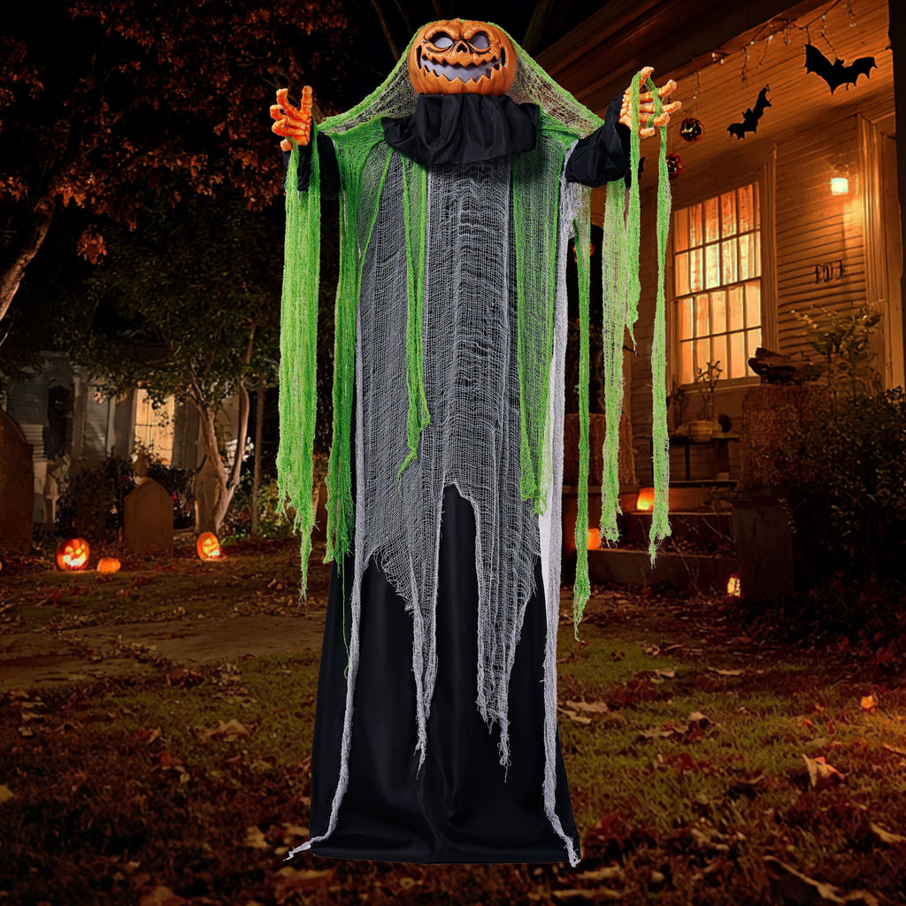 Joyfy 67"(5.6ft) Standing Ghost Large Halloween Decorations Outdoor, Sound-Actived Skeleton with Glowing Eyes & Creepy Sound, Scary Halloween Life Size Animatronics, Haunted House Props for Yard Lawn