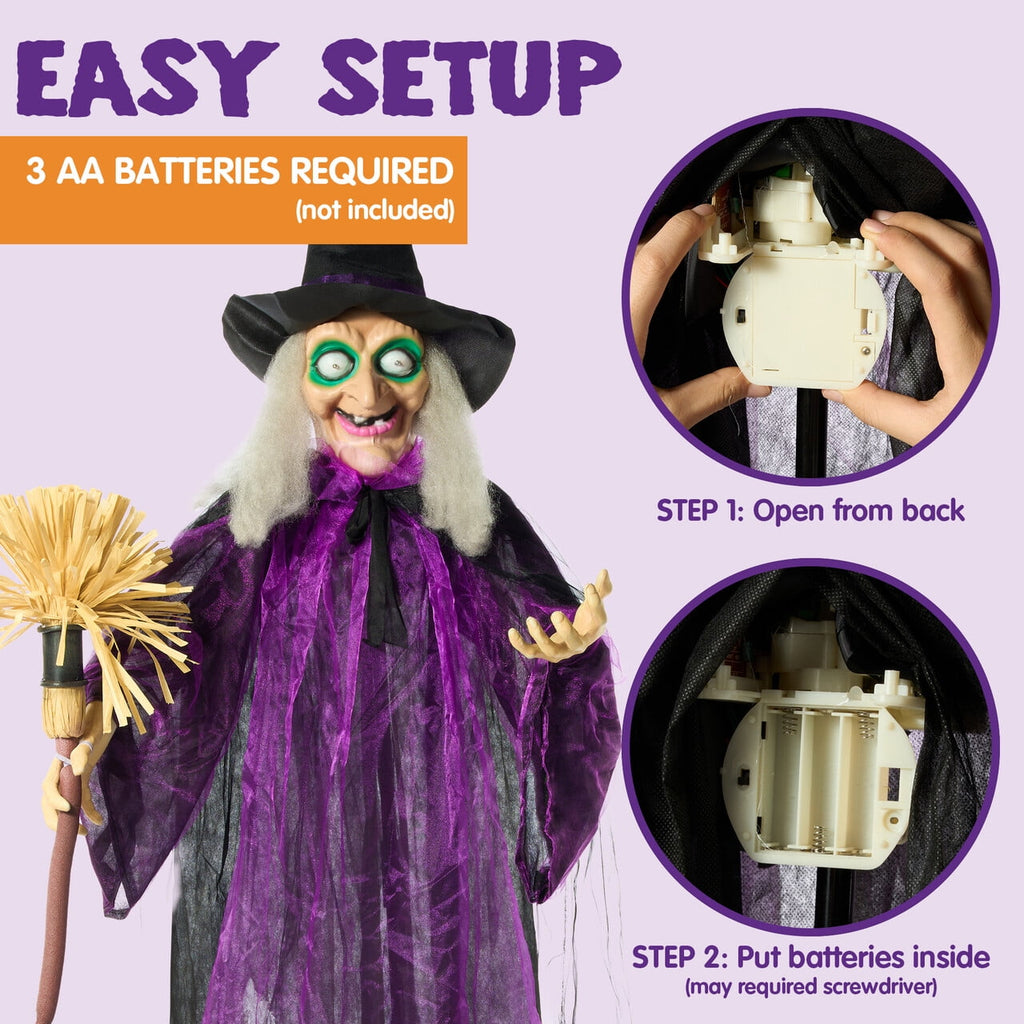 Joyfy 62"(5.17ft) Halloween Standing Hunchback Witch with Light, Animatronics Large Halloween Decorations Outdoor, Radar Motion Activated with Creepy Sound & Eyes and Moving Head for Yard Decor