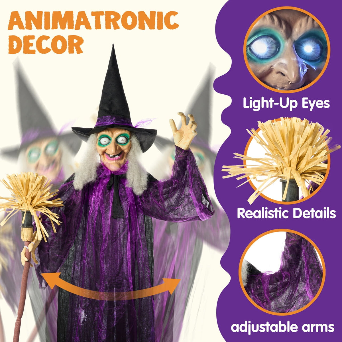 Joyfy 62"(5.17ft) Halloween Standing Hunchback Witch with Light, Animatronics Large Halloween Decorations Outdoor, Radar Motion Activated with Creepy Sound & Eyes and Moving Head for Yard Decor