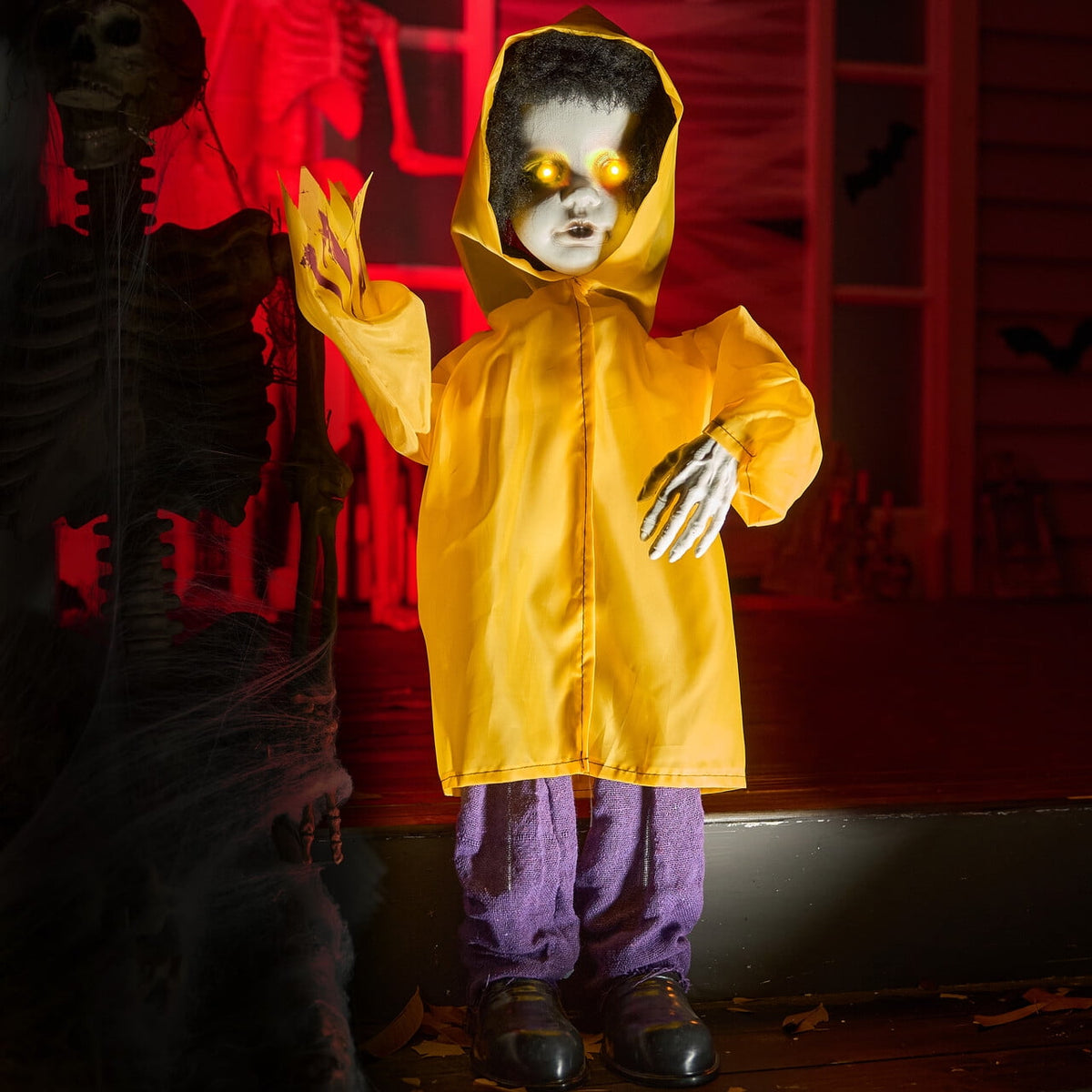Joyfy 67"(5.6ft) Standing Ghost Large Halloween Decorations Outdoor, Sound-Actived Skeleton with Glowing Eyes & Creepy Sound, Scary Halloween Life Size Animatronics, Haunted House Props for Yard Lawn