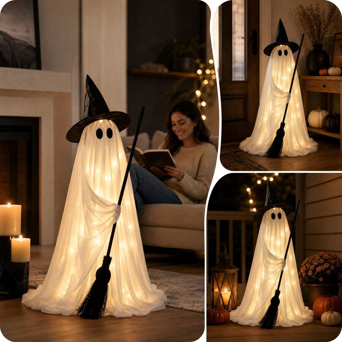 Halloween Decoration Indoor, 5.5 Ft Giant Light-Up Witches Broom, Rustic Halloween Decor for Porch, Yard, Front Door