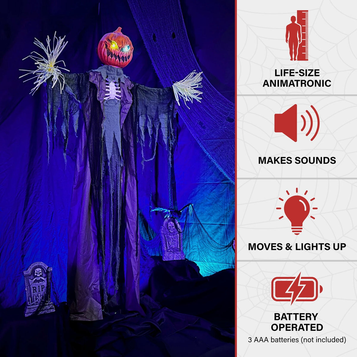 Haunted Hill Farm 6.6 ft Life-Size Animatronic Scarecrow Battery-Operated, Multicolor