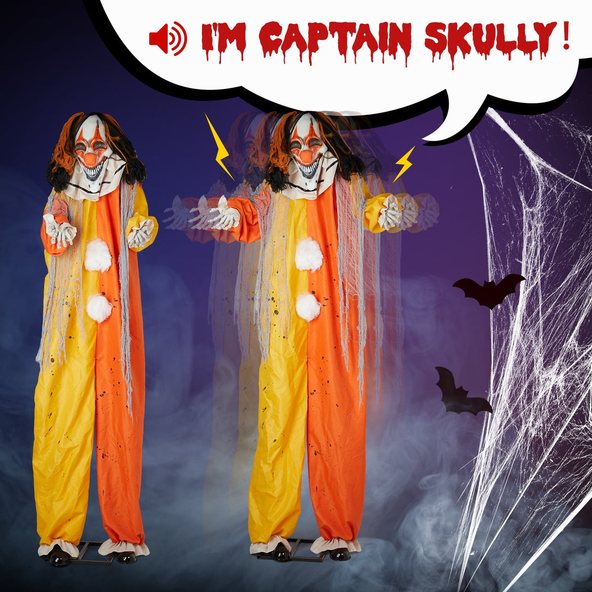 8.2ft Animated Standing Clown Halloween Decoration with LED Eyes and Sound Red 1 Pack