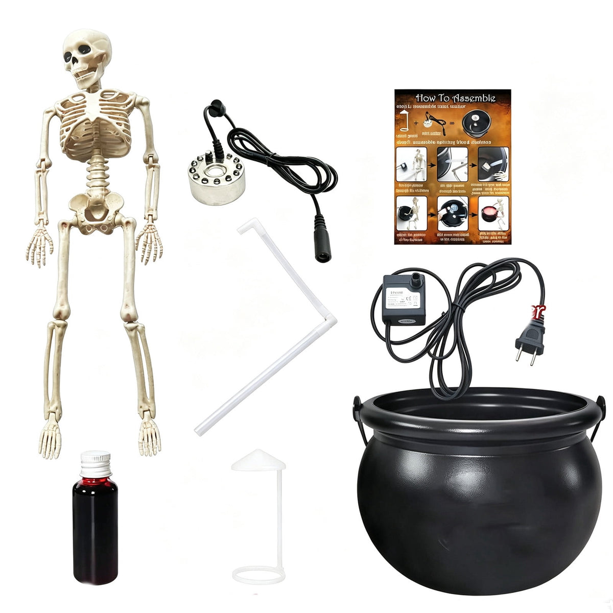syligr Halloween Witch Cauldron Decor for Tabletop, LED Lit Skeleton Cauldron with Mist Water Effect, Spooky Prop for Fireplace Kitchen, Animated Fountain for Halloween Parties, 8x5.5in