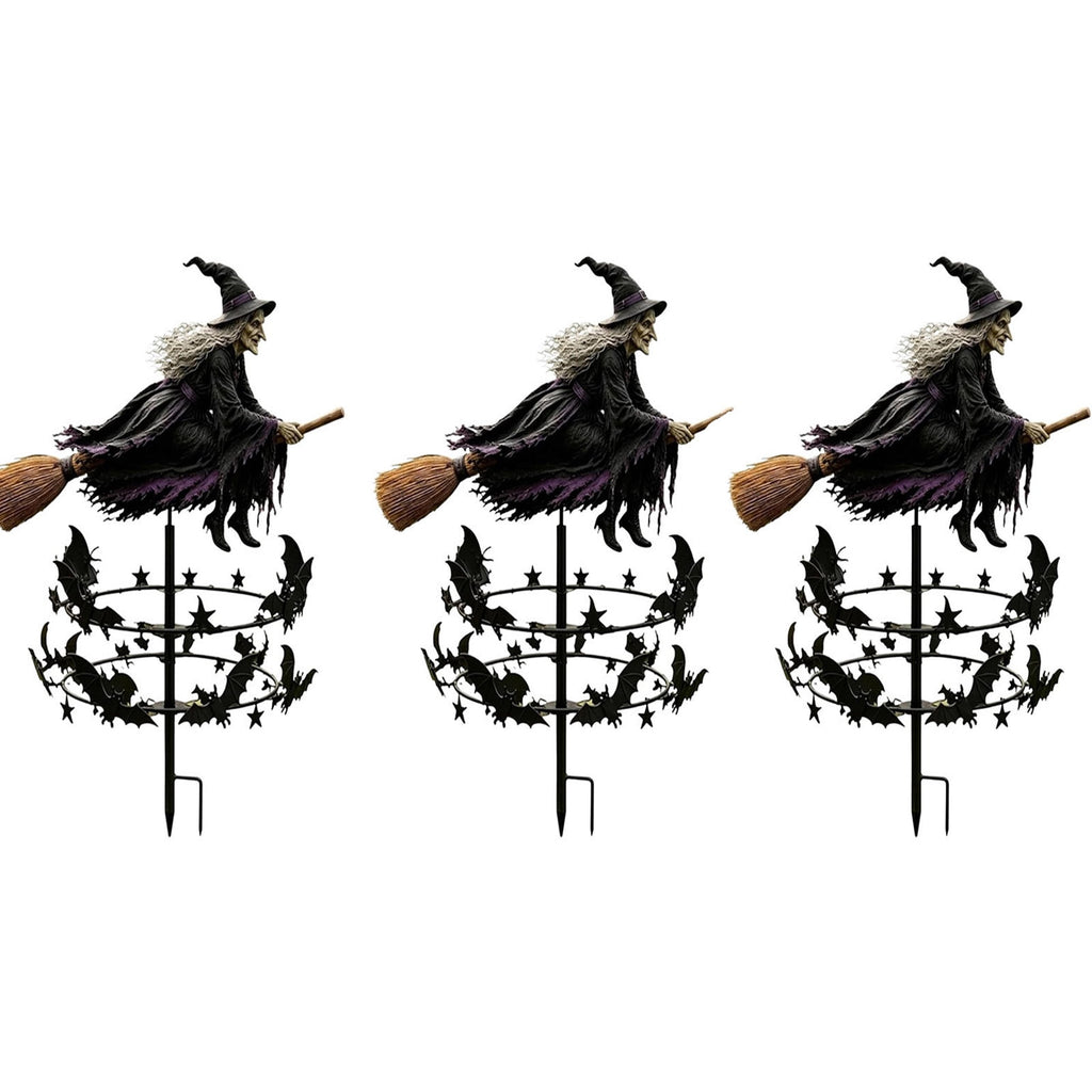 The Enchanted Witch Garden Wind Spinner, Halloween Garden Stake Decoration with Witch & Bat, for Garden, Patio, Pathway Decoration, 1pc