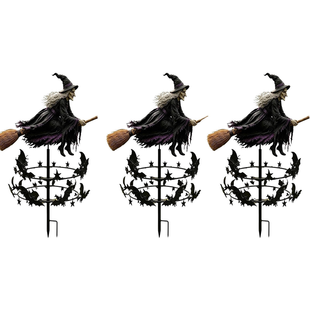 The Enchanted Witch Garden Wind Spinner, Halloween Garden Stake Decoration with Witch & Bat, for Garden, Patio, Pathway Decoration, 1pc