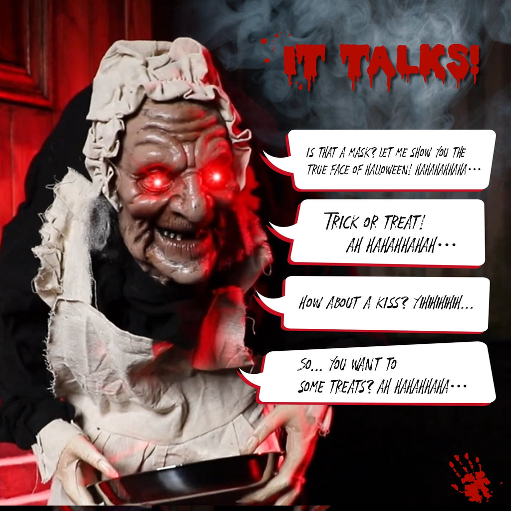 Ktaxon 5ft Waitress Animated Halloween Decoration Creepy Halloween Animatronics Waitress w/ Pre-Recorded Screaming