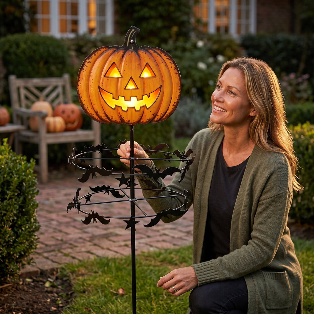 The Enchanted Witch Garden Wind Spinner, Halloween Garden Stake Decoration with Witch & Bat, for Garden, Patio, Pathway Decoration, 1pc