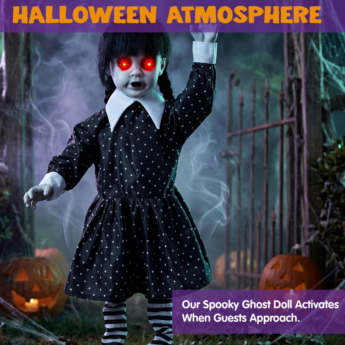 Joyfy 67"(5.6ft) Standing Ghost Large Halloween Decorations Outdoor, Sound-Actived Skeleton with Glowing Eyes & Creepy Sound, Scary Halloween Life Size Animatronics, Haunted House Props for Yard Lawn
