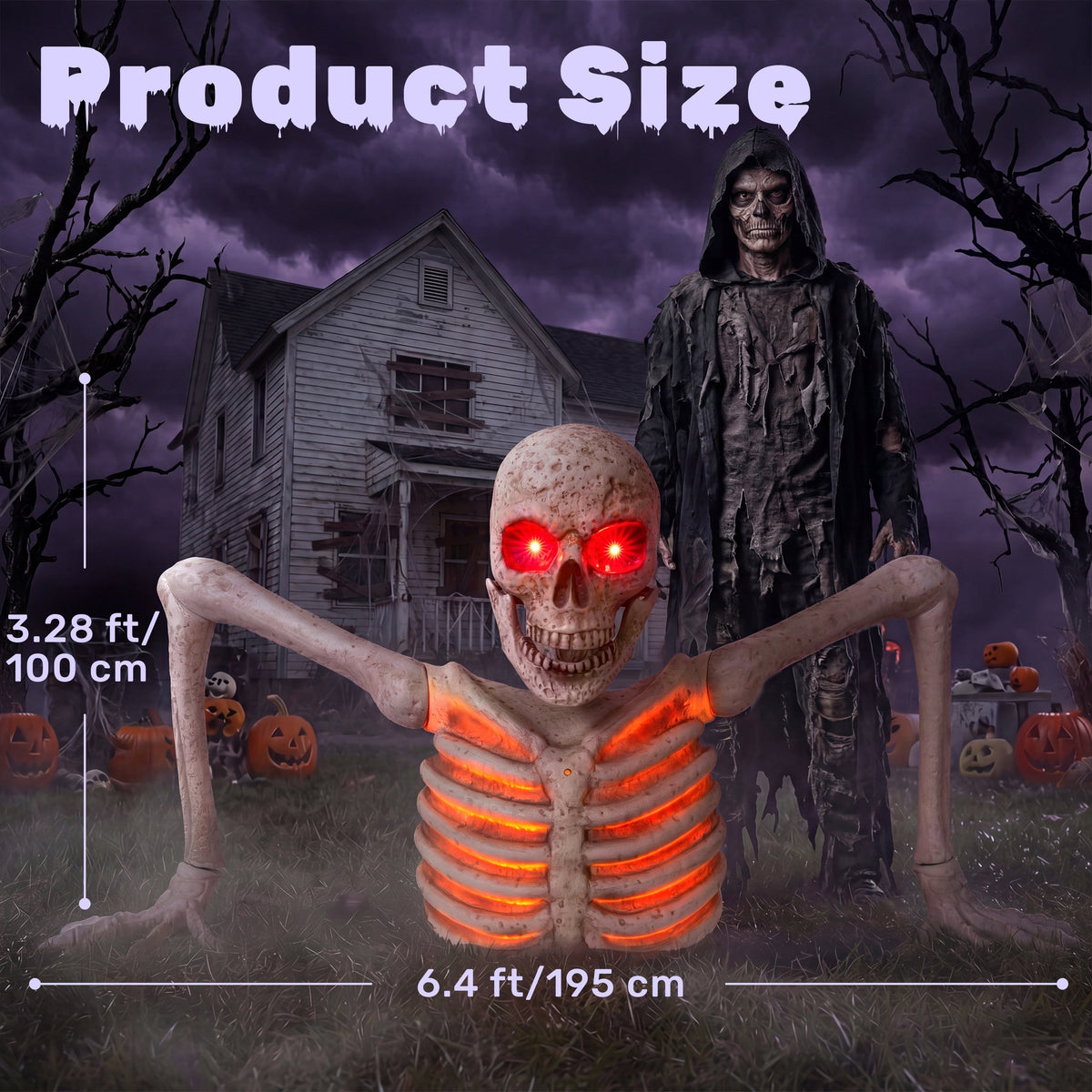 Joyfy 8ft Halloween Animated Flying Witch Decorations Outdoor Floating Witch on Broom Animatronics Hovering Witch Decor with Light Eyes and Spooky Voice, Scary Haunted House Prop for Outside