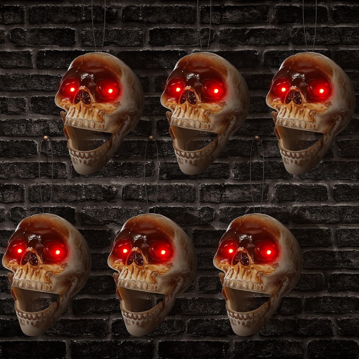 Halloween Animated Skull Head, Hanging Skeleton Head with Red Lighting Eyes Creepy Voice Scary Motion & Touch Sensor , Halloween Decor Prop for Indoor/Outdoor