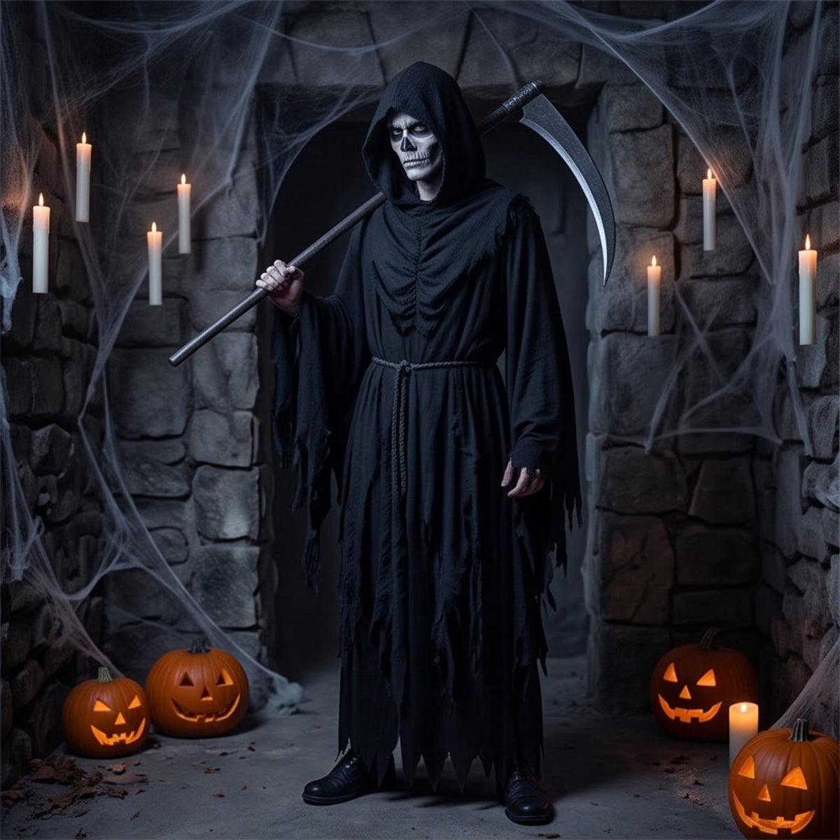 Halloween Soul Harvester Animated Solar Garden Stake Light, Outdoor Decors Flowing Blue Ghost Effect With Glowing Reaper Eyes And Lantern For Front Yard, Pathway, Porch Entrance And Graveyard Display