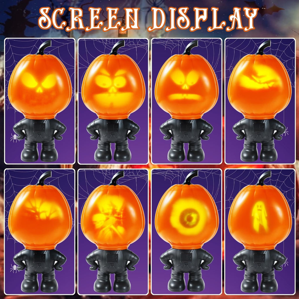 Animated Halloween Pumpkin Decor with Built-in Projector and Speaker, Singing Talking Light Up Figurine for Indoor Home Tabletop and Party Decorations, Spooky Props